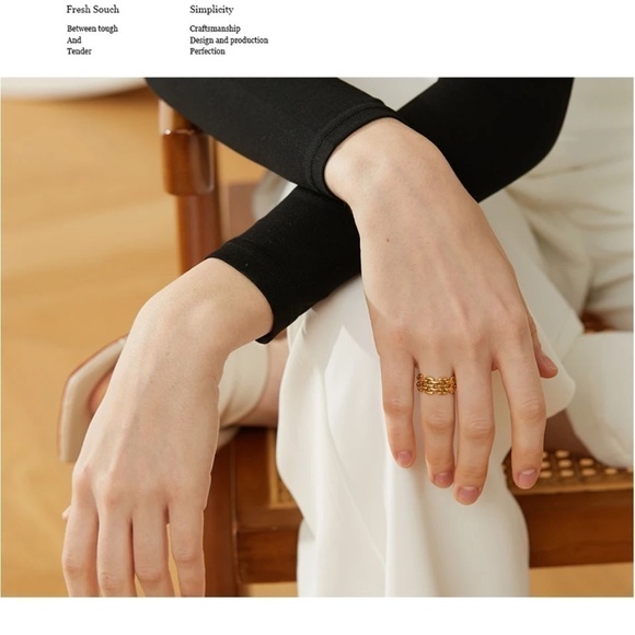 New Gold Geometric Wide Band Ring - Picture 9 of 14